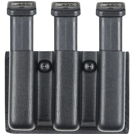 Safariland Model 75 slim open top triple magazine pouch holds two Colt 1911 pattern magazines and features Tactical Black finish.